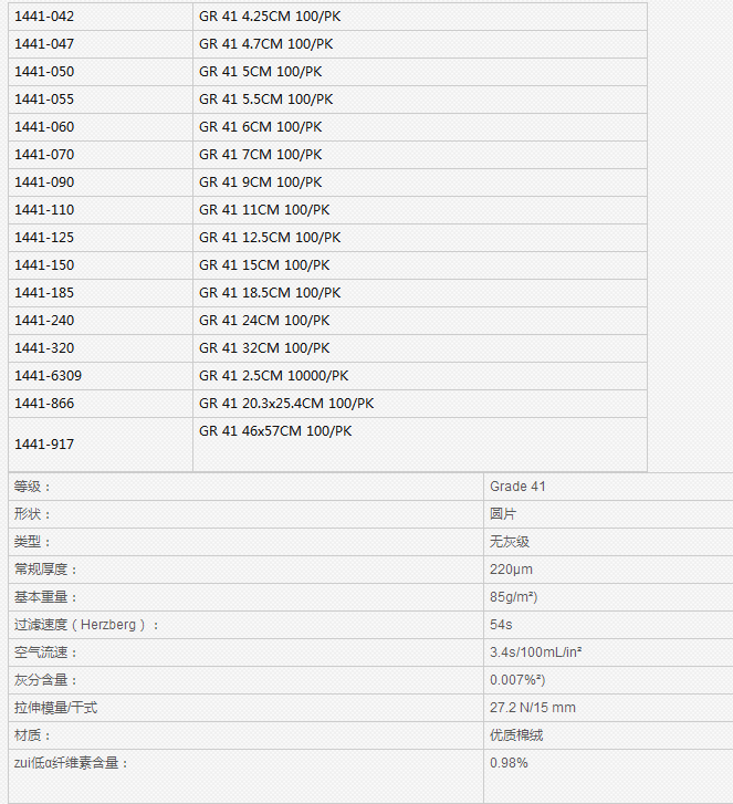 1441-917英国沃特曼 Grade41定量滤纸