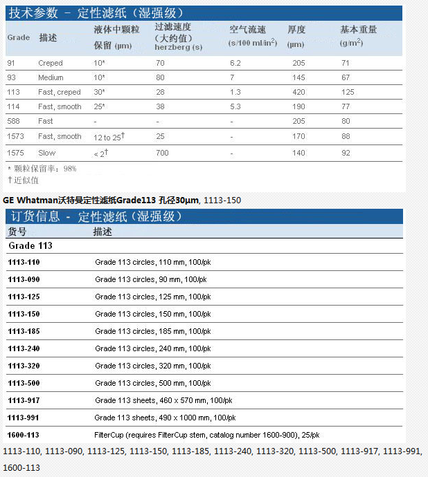 1113-185沃特曼Grade 113号湿强级定性滤纸