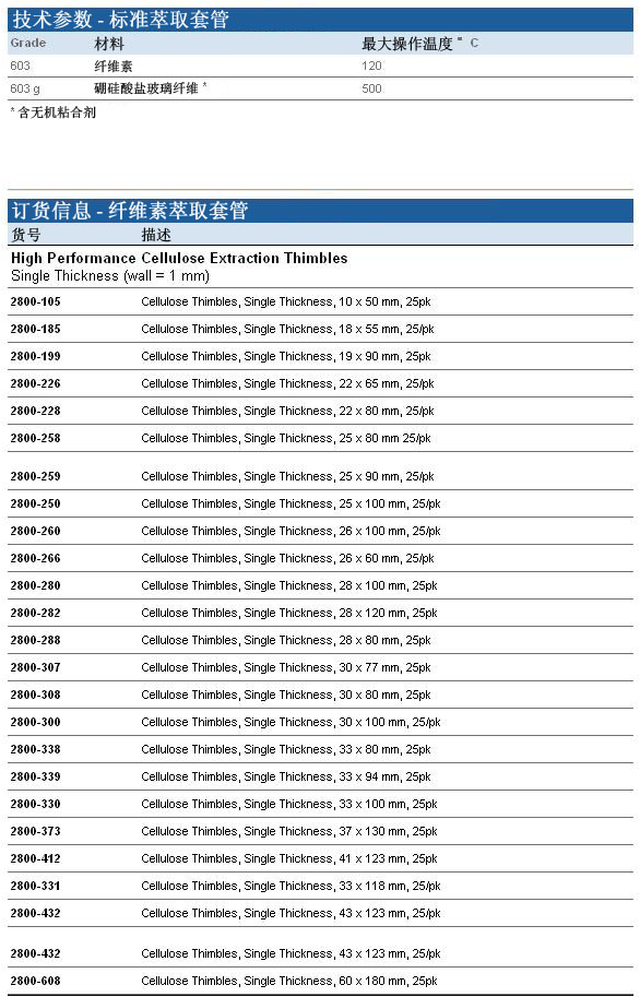 2800-266英国whatman高性能26*60mm纤维素萃取套管